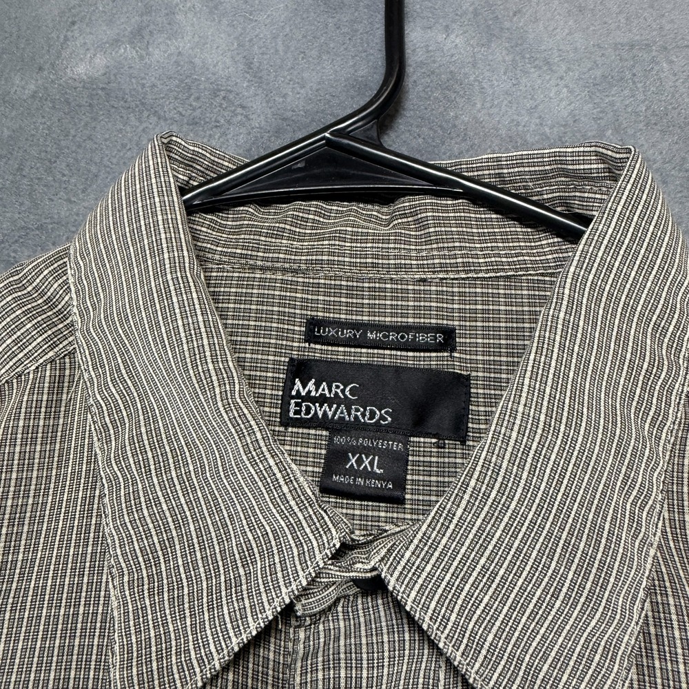 Marc Edwards XXL Luxury Microfiber Short Sleeve Shirt Grey White Micro Stripe